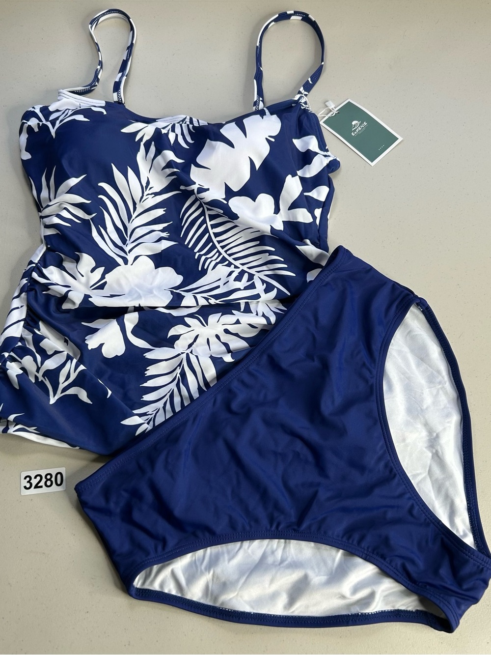 NWT blue Floral Tankini Bikini Set medium eoMENIE Swimsuit |Resort Coastal Beach